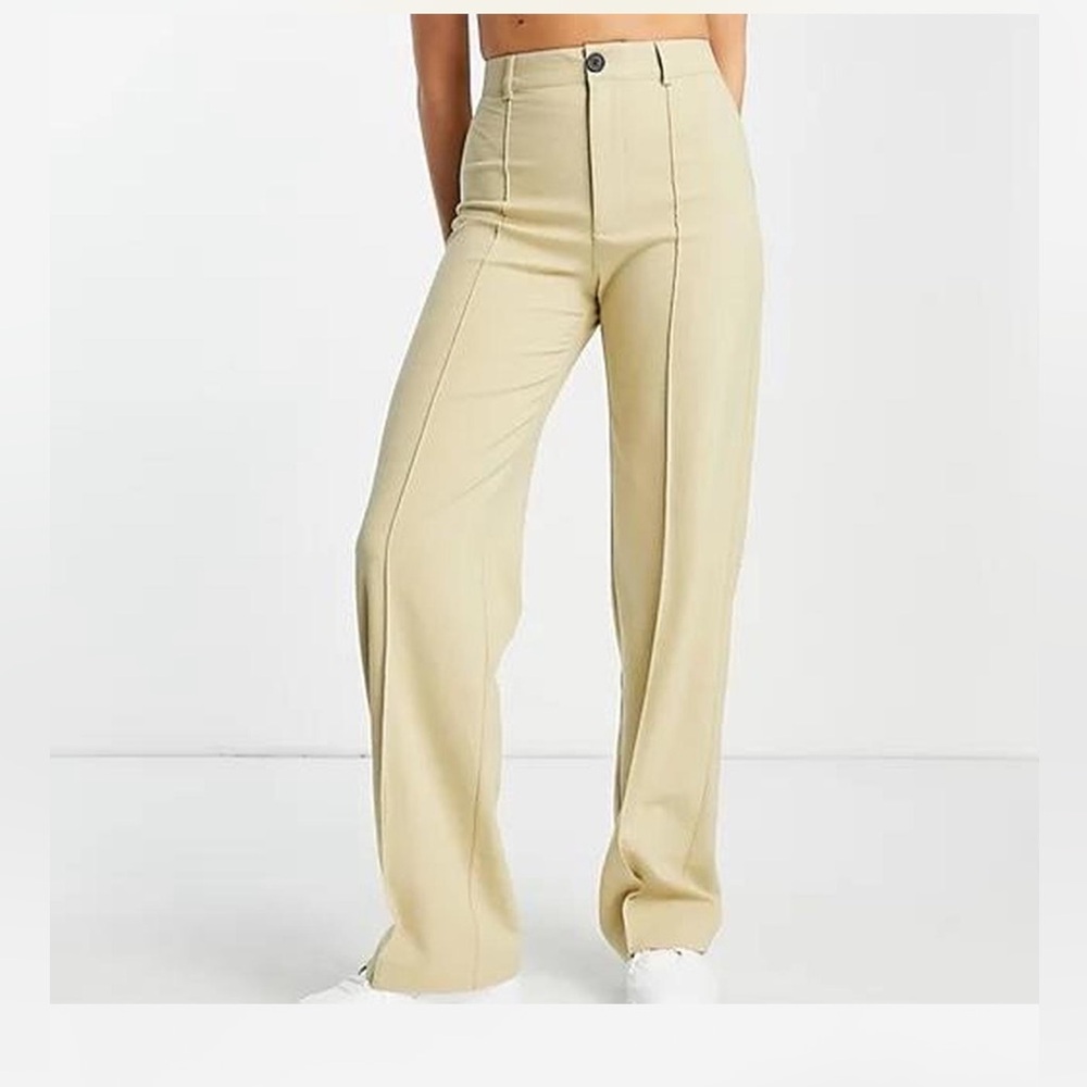 PullandBear tan/khaki trousers with seam detail.